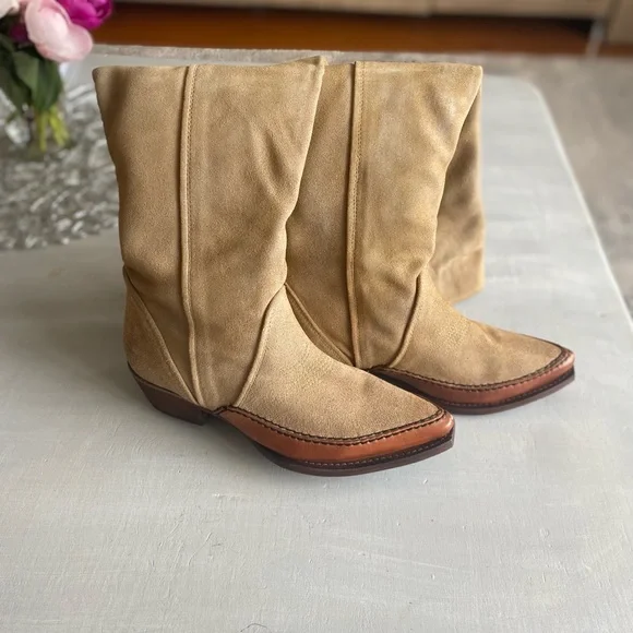 New Free People Sterling Western Tall Boots Tan Suede Leather Size 37.5 - Picture 9 of 13